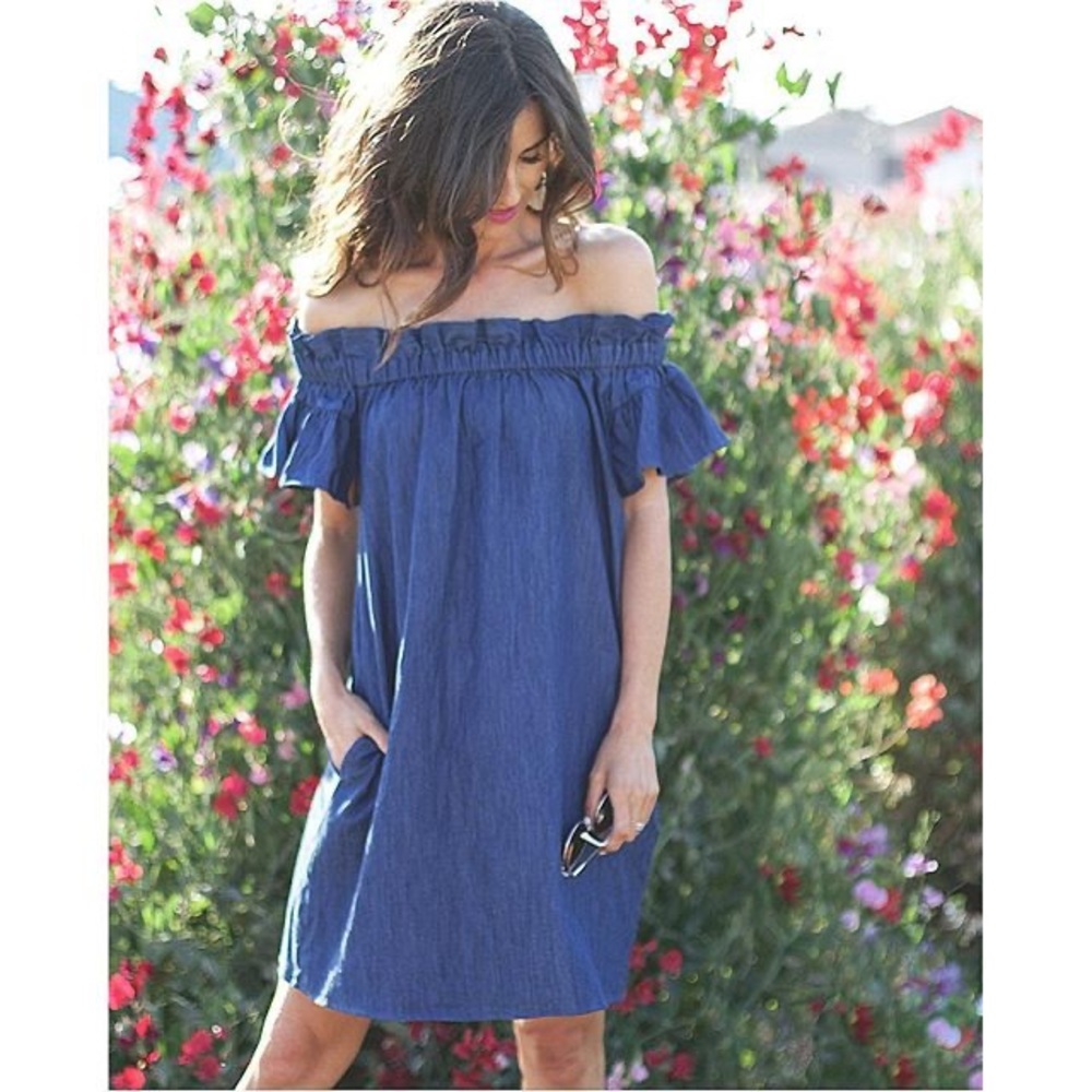 NWOT Anthropologie denim off-the-shoulder dress